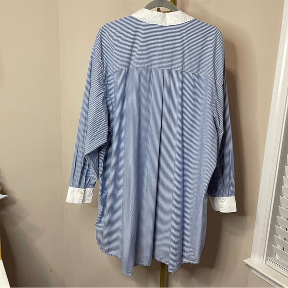 AMERICAN EAGLE AE Button Up Shirt Dress in Blue & White Pinstripe, XL - Picture 7 of 12